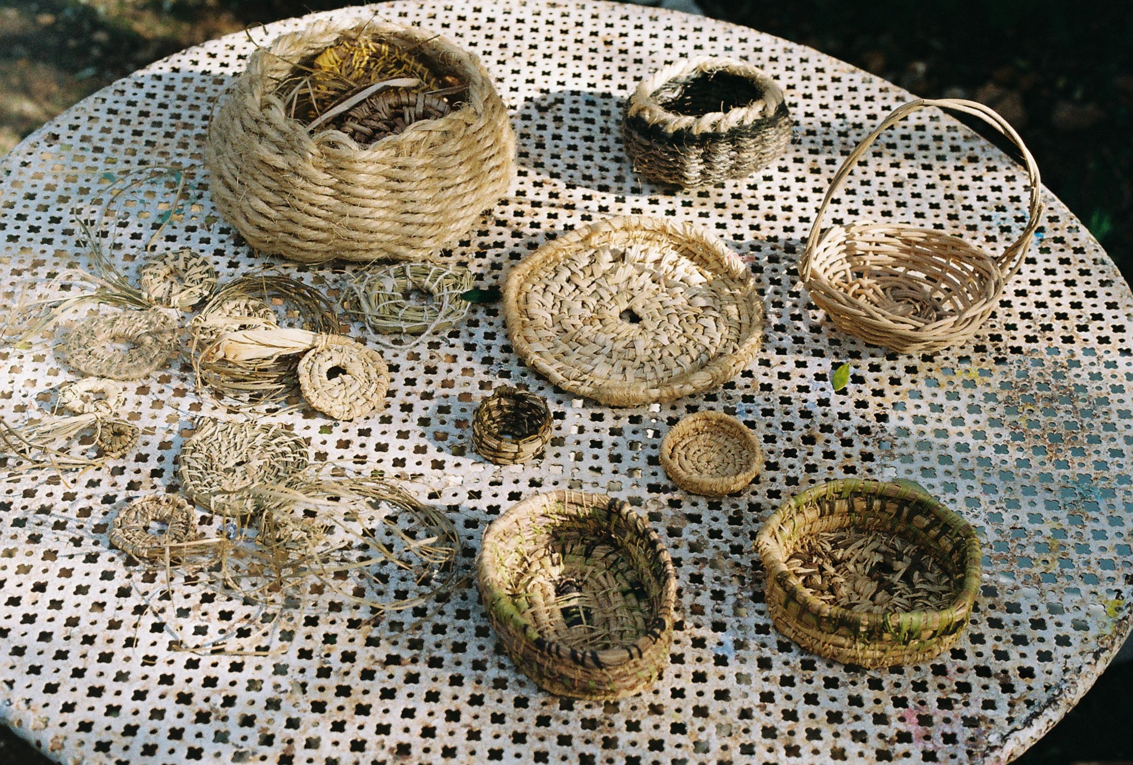 a group of baskets on a table