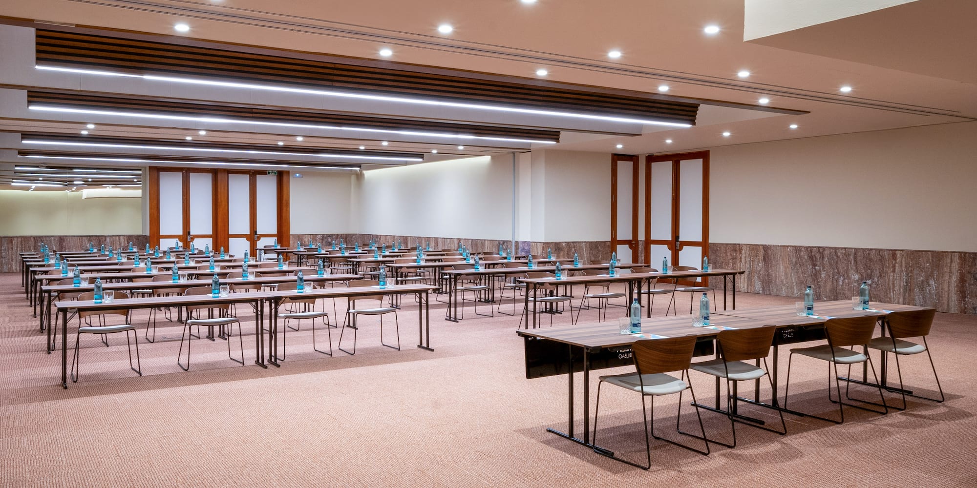 a room with tables and chairs