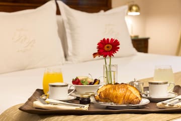 a tray with food and drinks on it