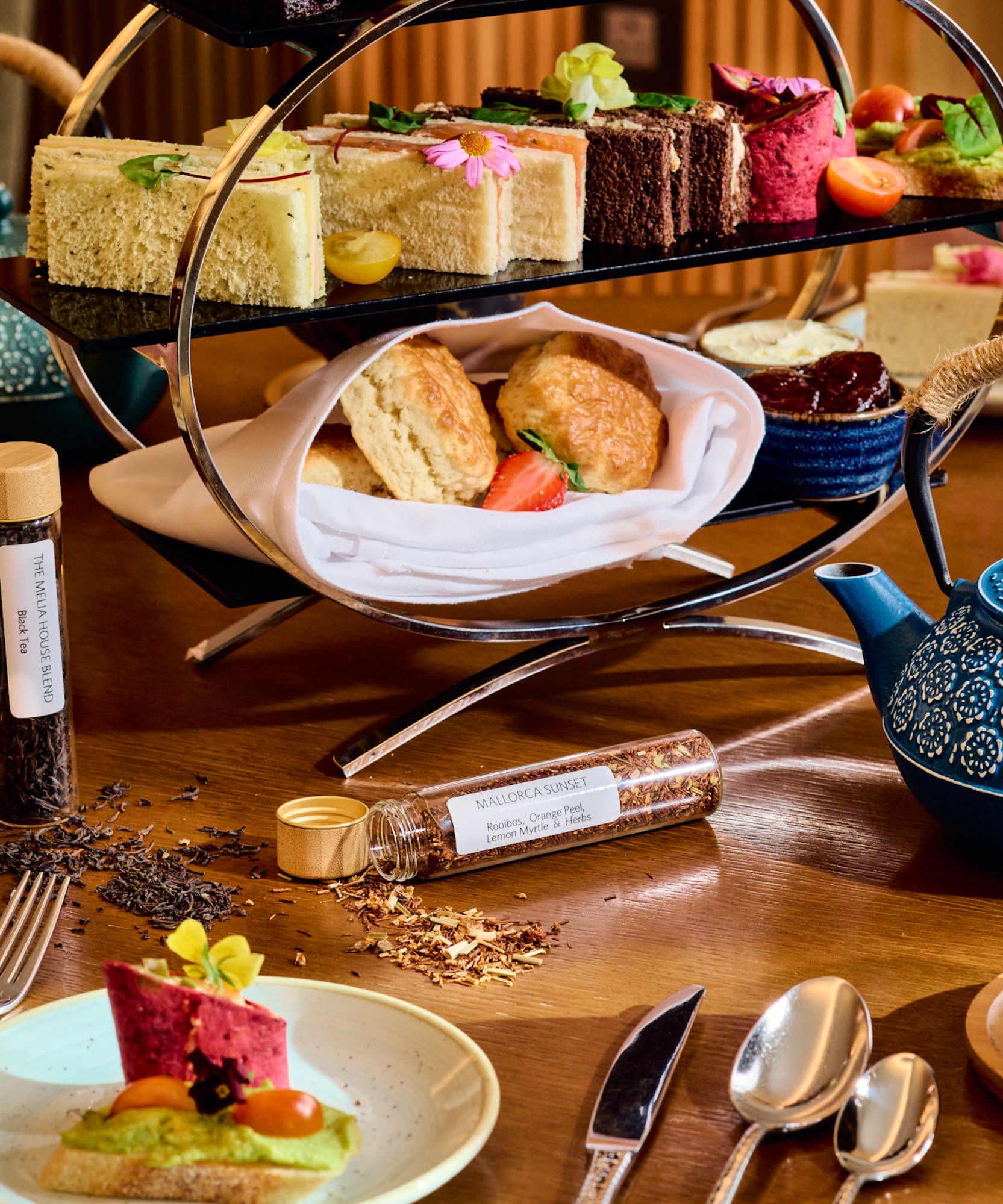 a tray of desserts on a table