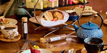 a tray of desserts on a table