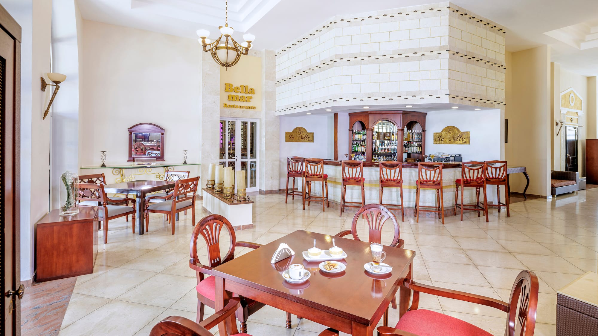 a room with a table and chairs