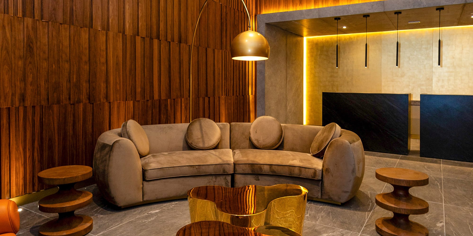 a room with a couch and a table