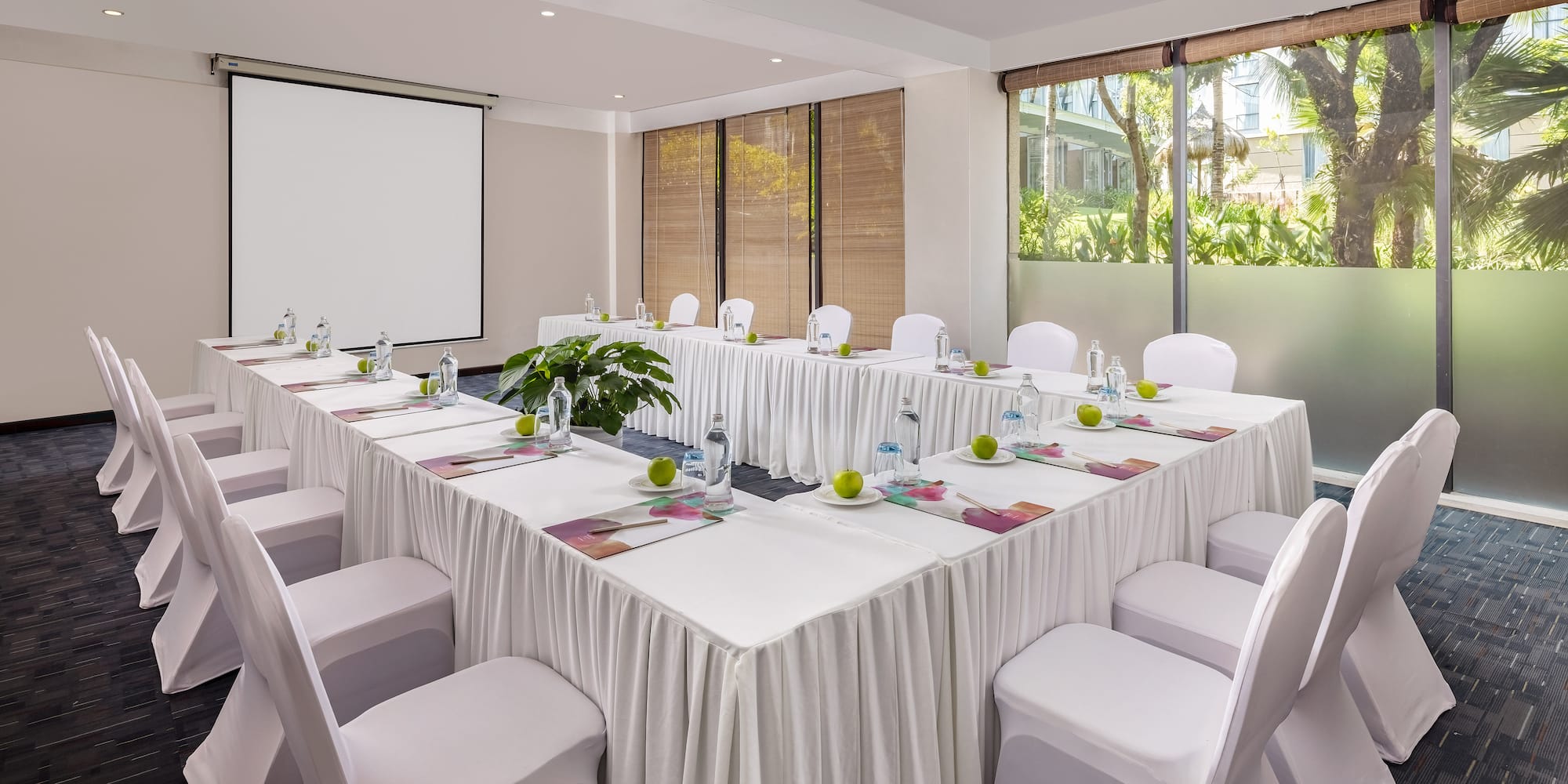 a room with tables and chairs