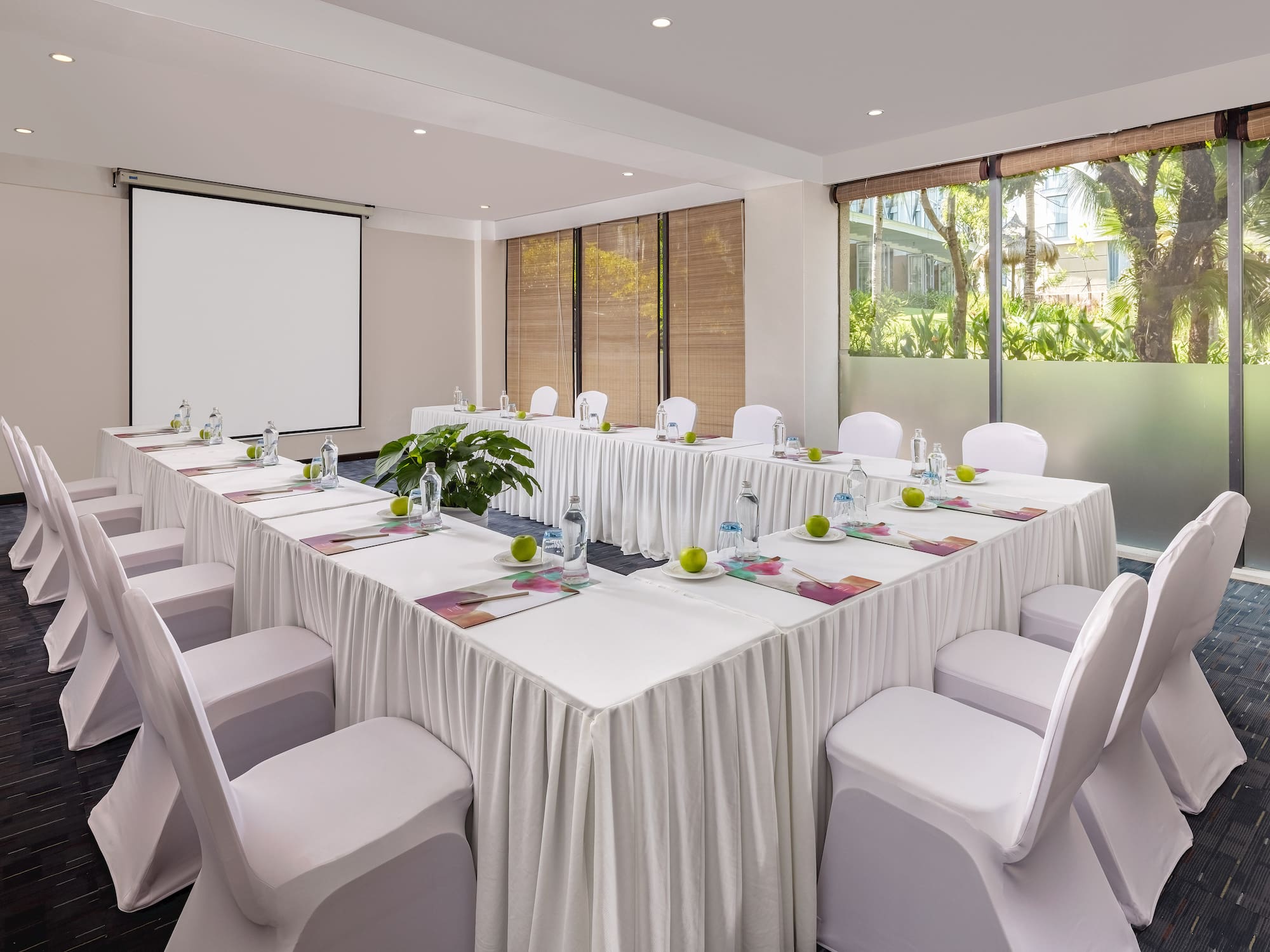 a room with tables and chairs