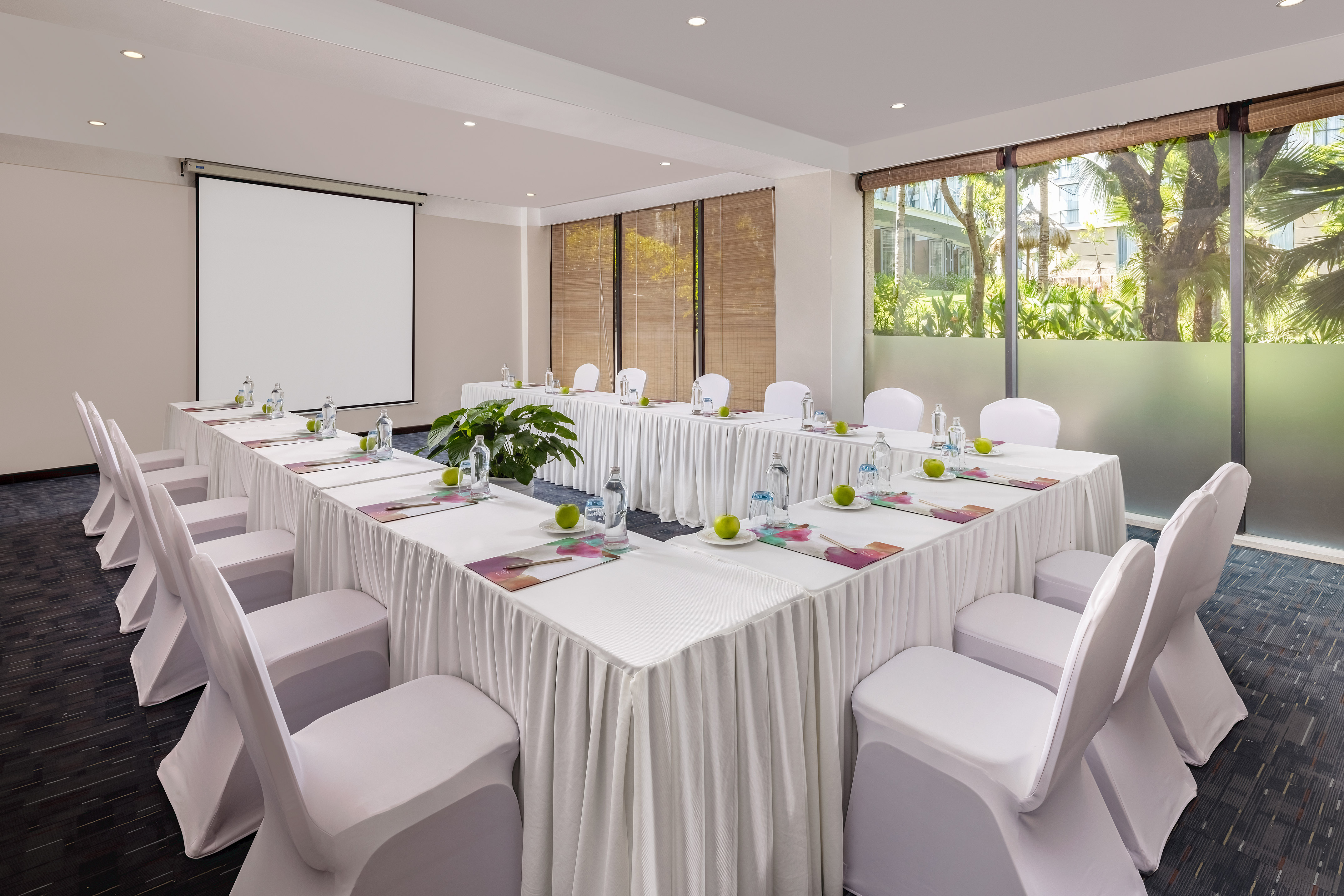 a room with tables and chairs