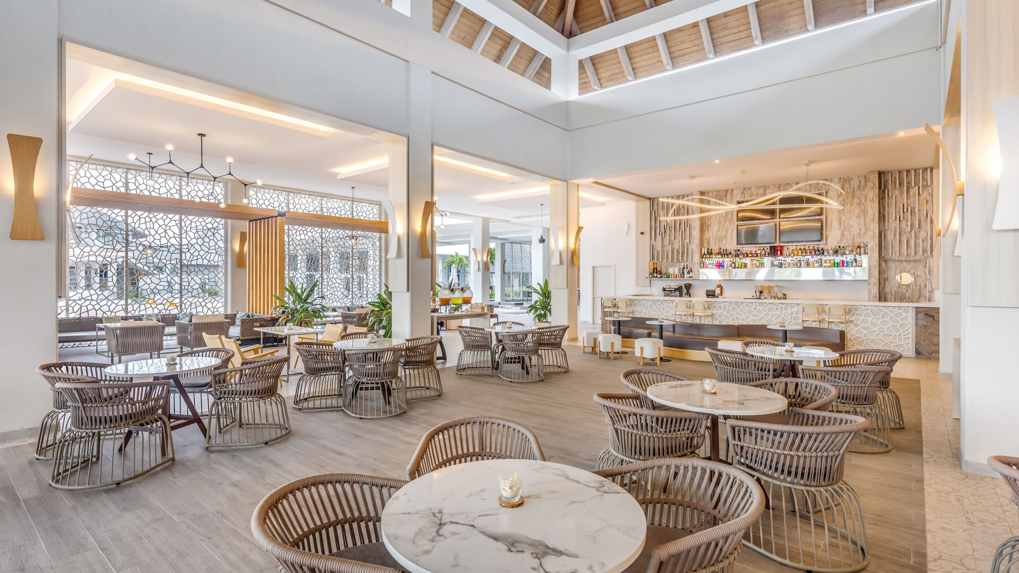 a room with tables and chairs