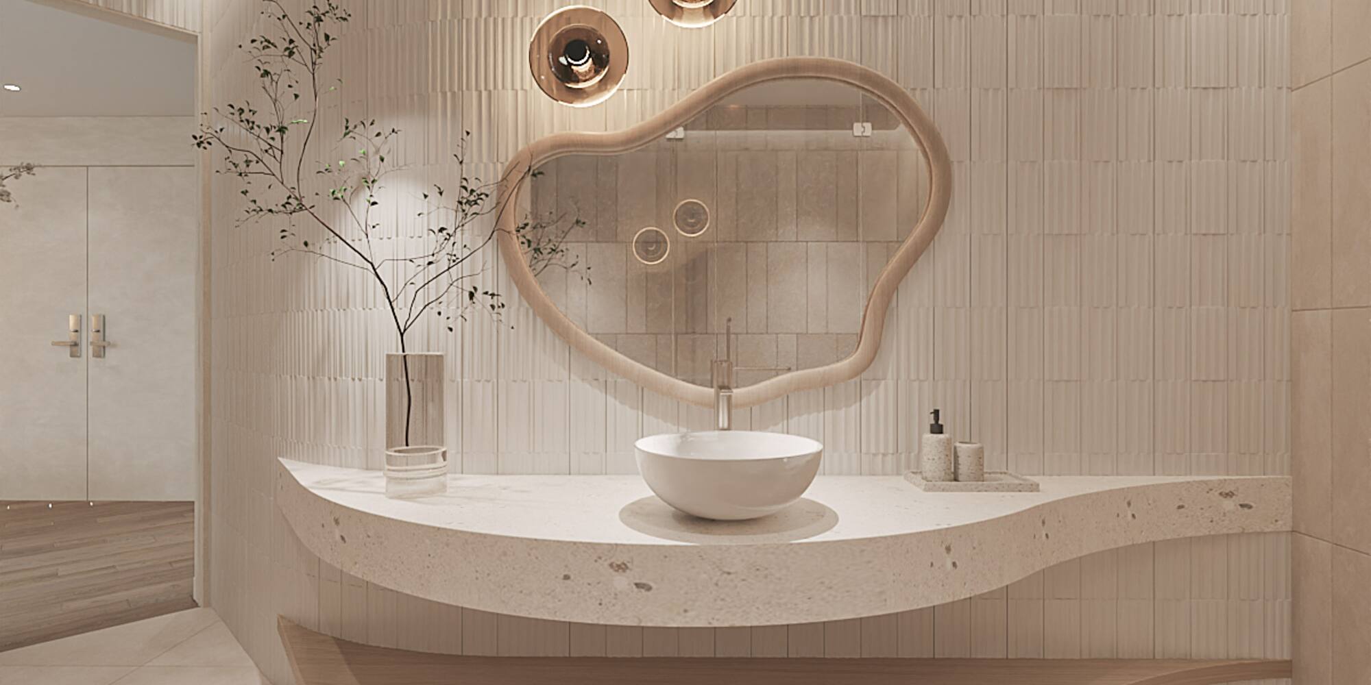 a bathroom with a sink and mirror