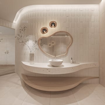 a bathroom with a sink and mirror