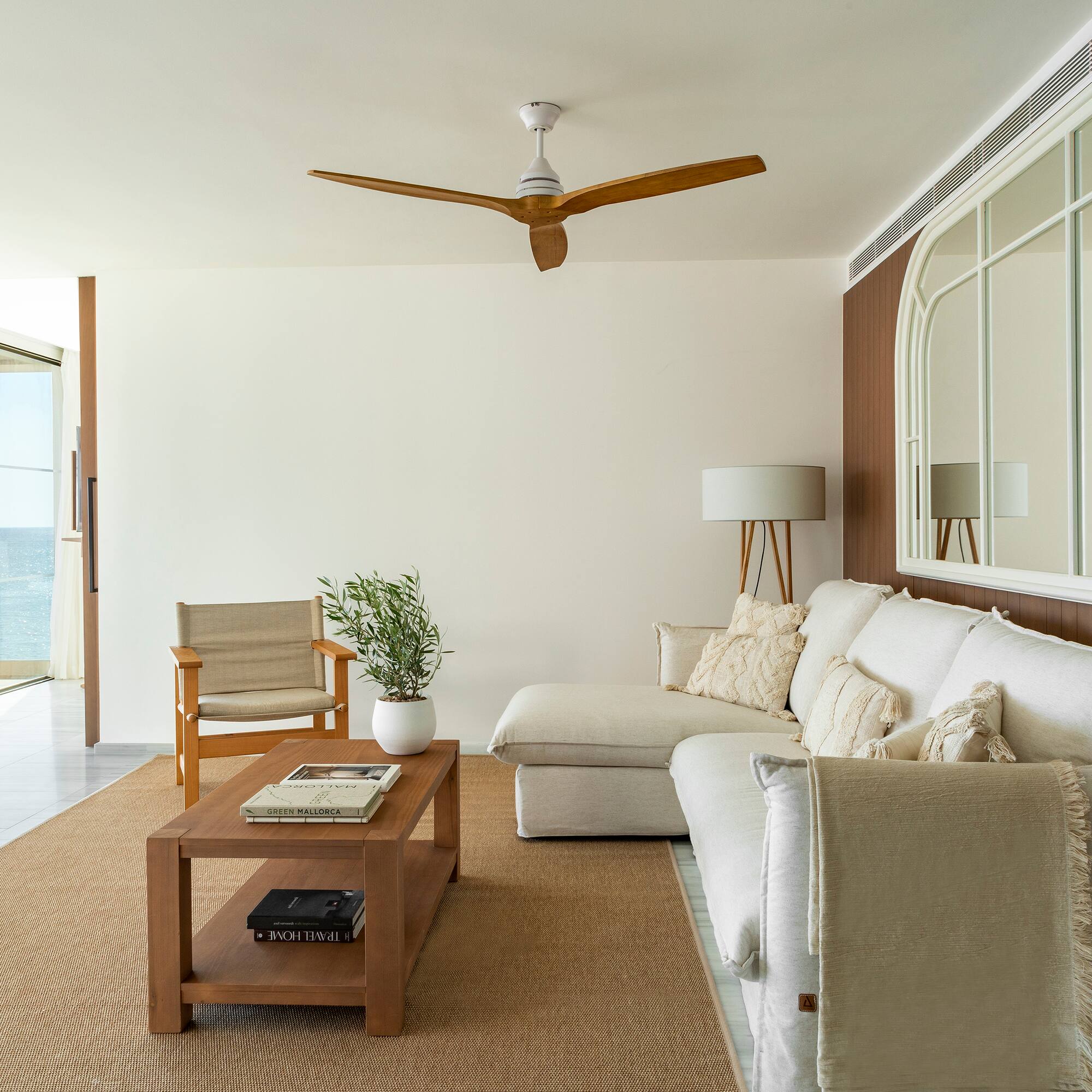 a living room with a couch and a table