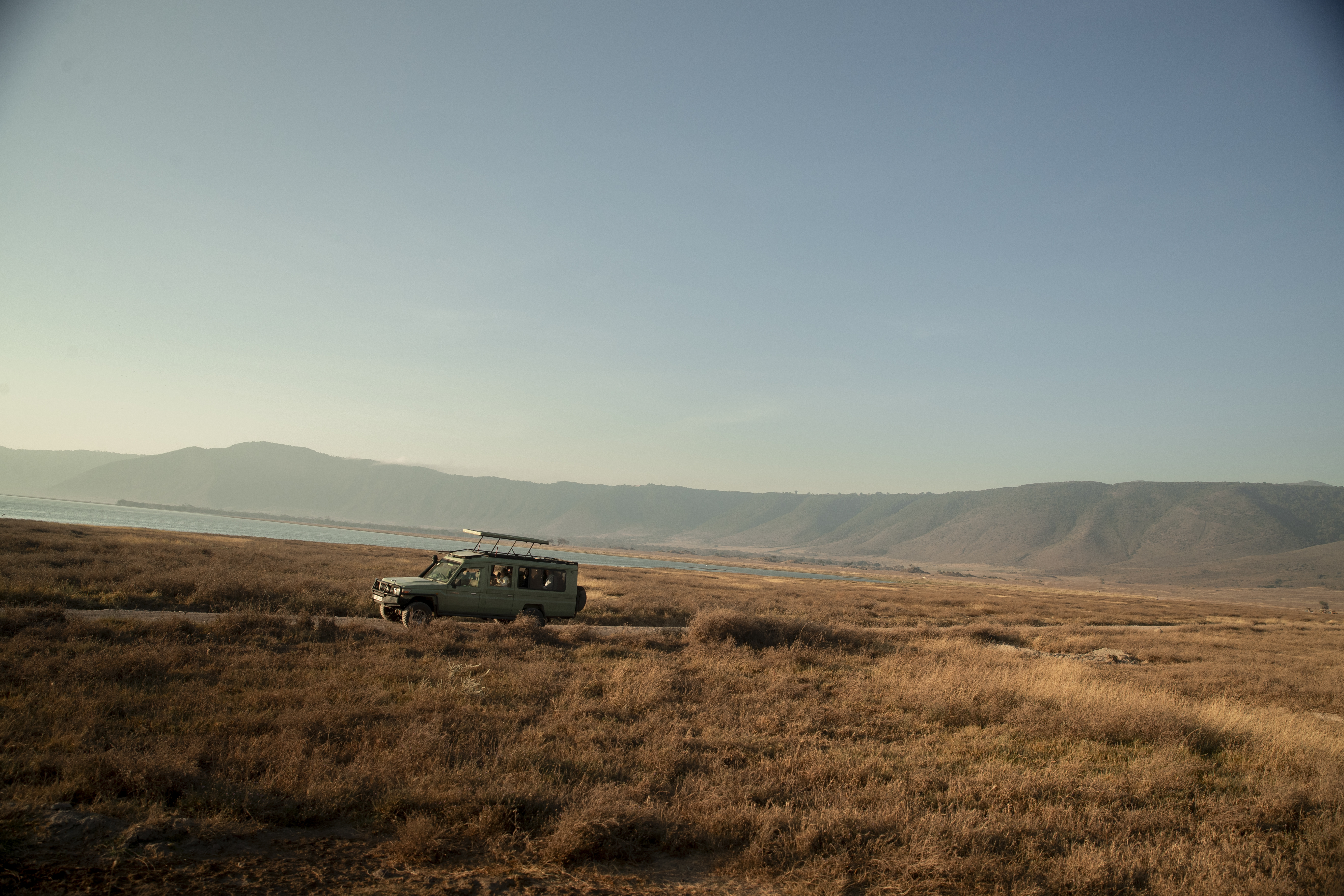 a car driving through a field