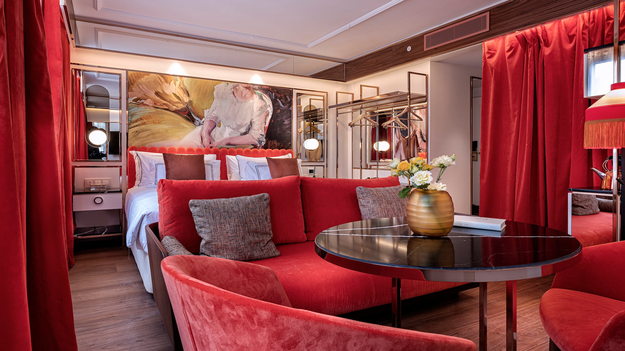 a room with a bed and a couch