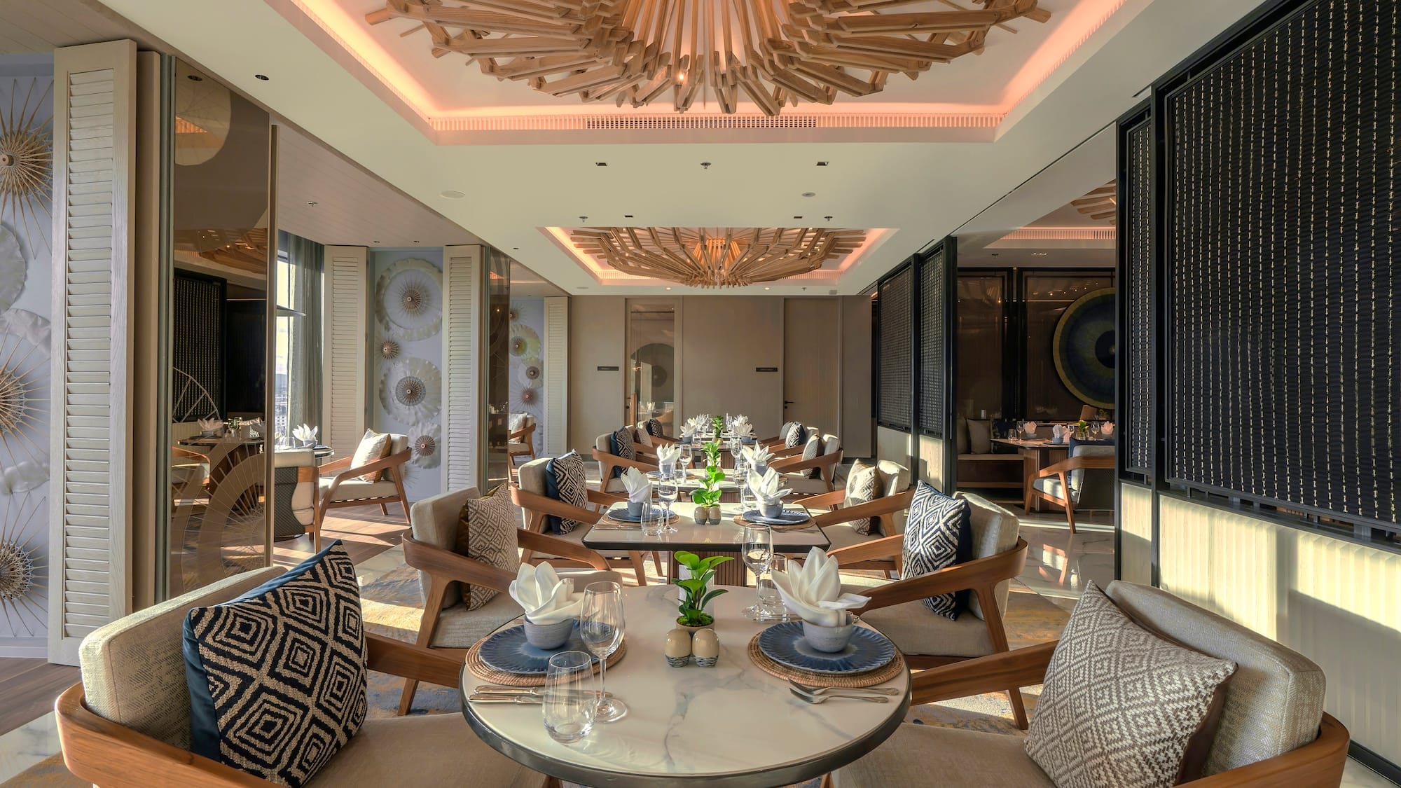 a room with tables and chairs