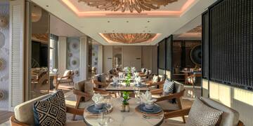 a room with tables and chairs