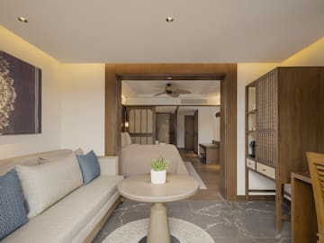 a room with a couch and a bed