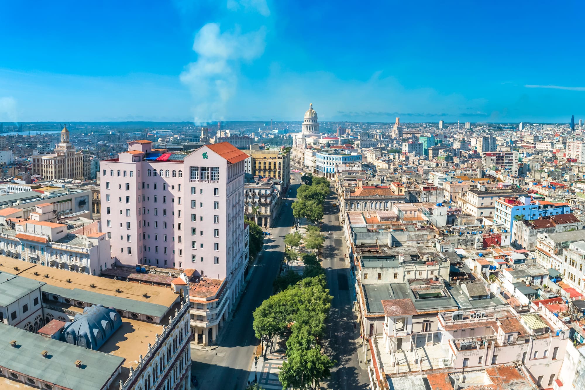 a city with many buildings and trees