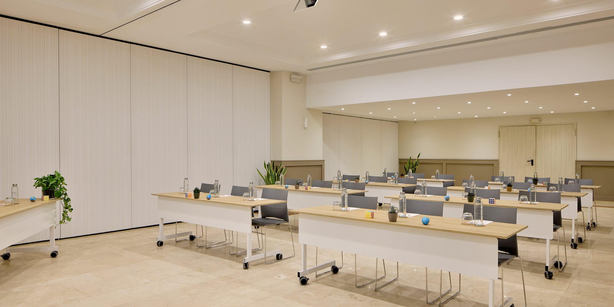 a room with tables and chairs