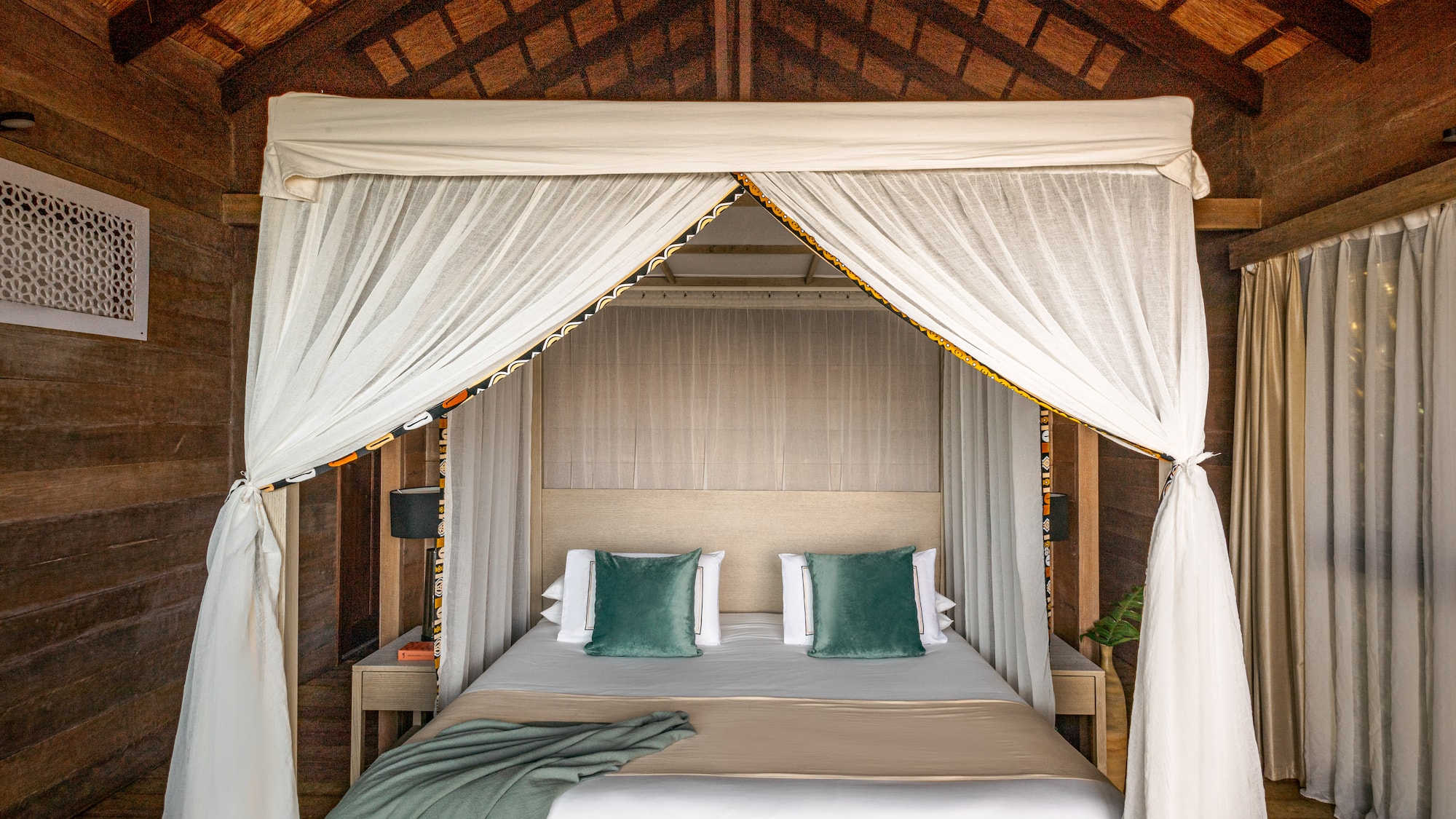 a bed with a canopy over it