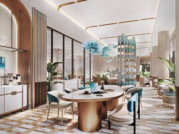a room with a table and chairs