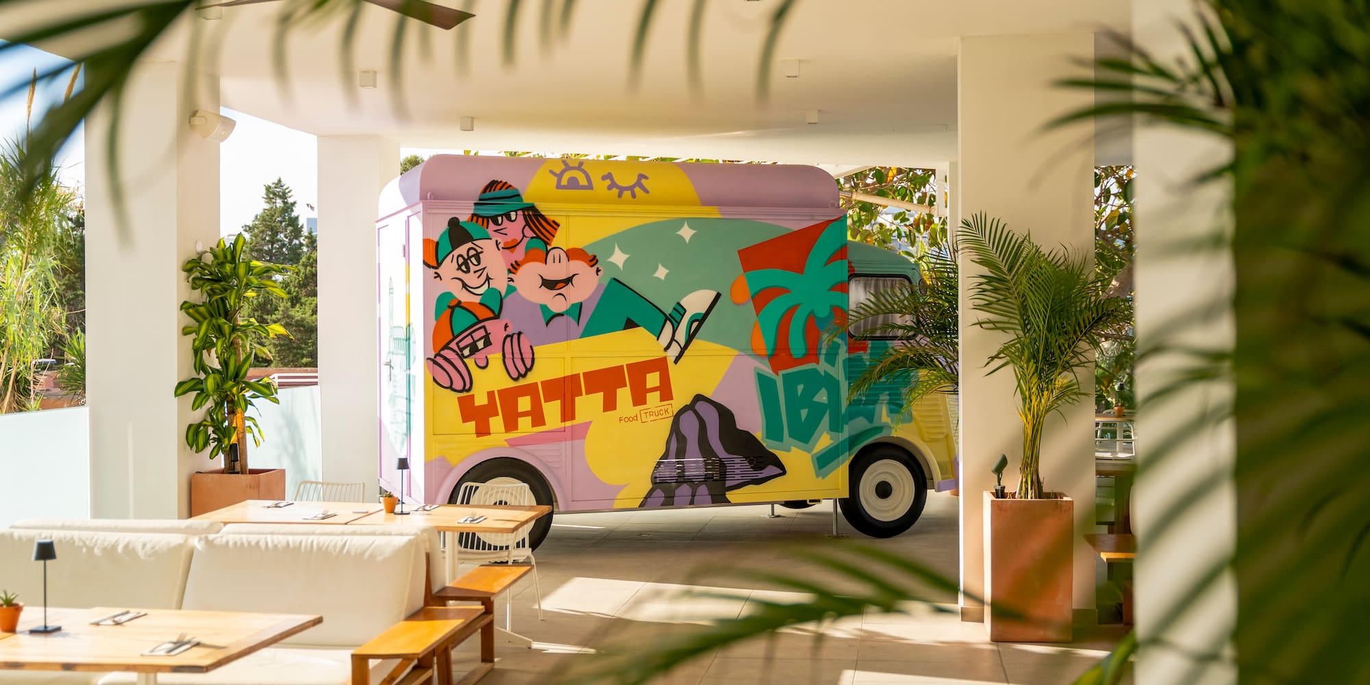 a colorful van with a cartoon on it