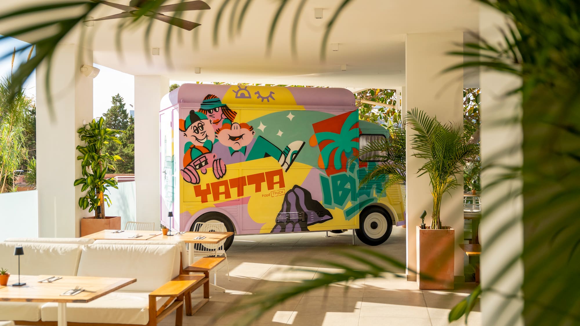 a colorful van with a cartoon on it