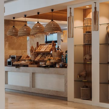 a display of bread and bread in a bakery