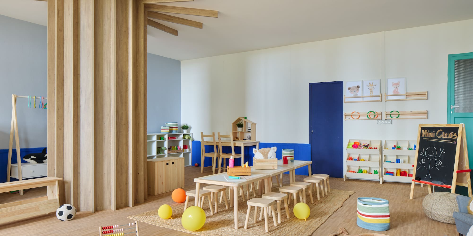 a room with a table and chairs