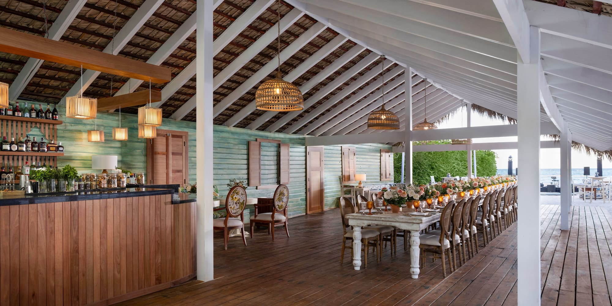 a long table set up for a party