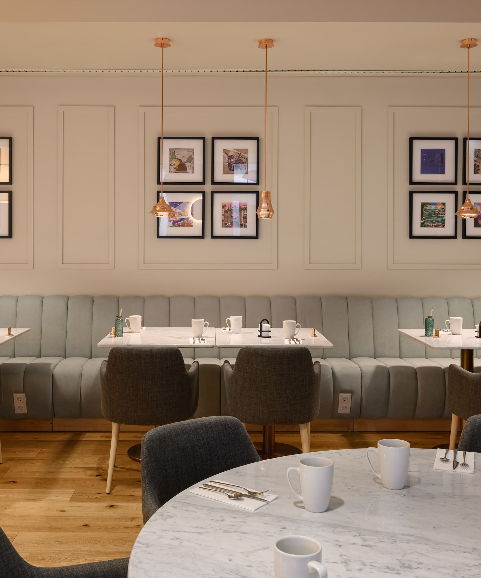 a room with tables and chairs