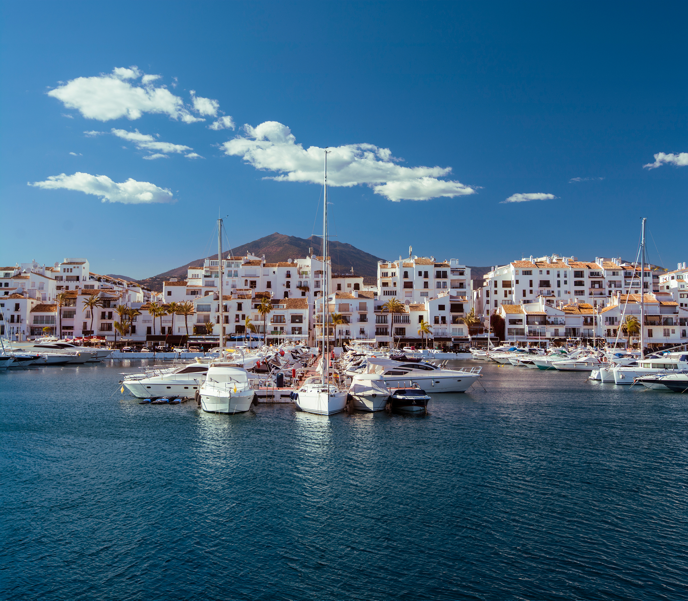 a group of boats in a harbor