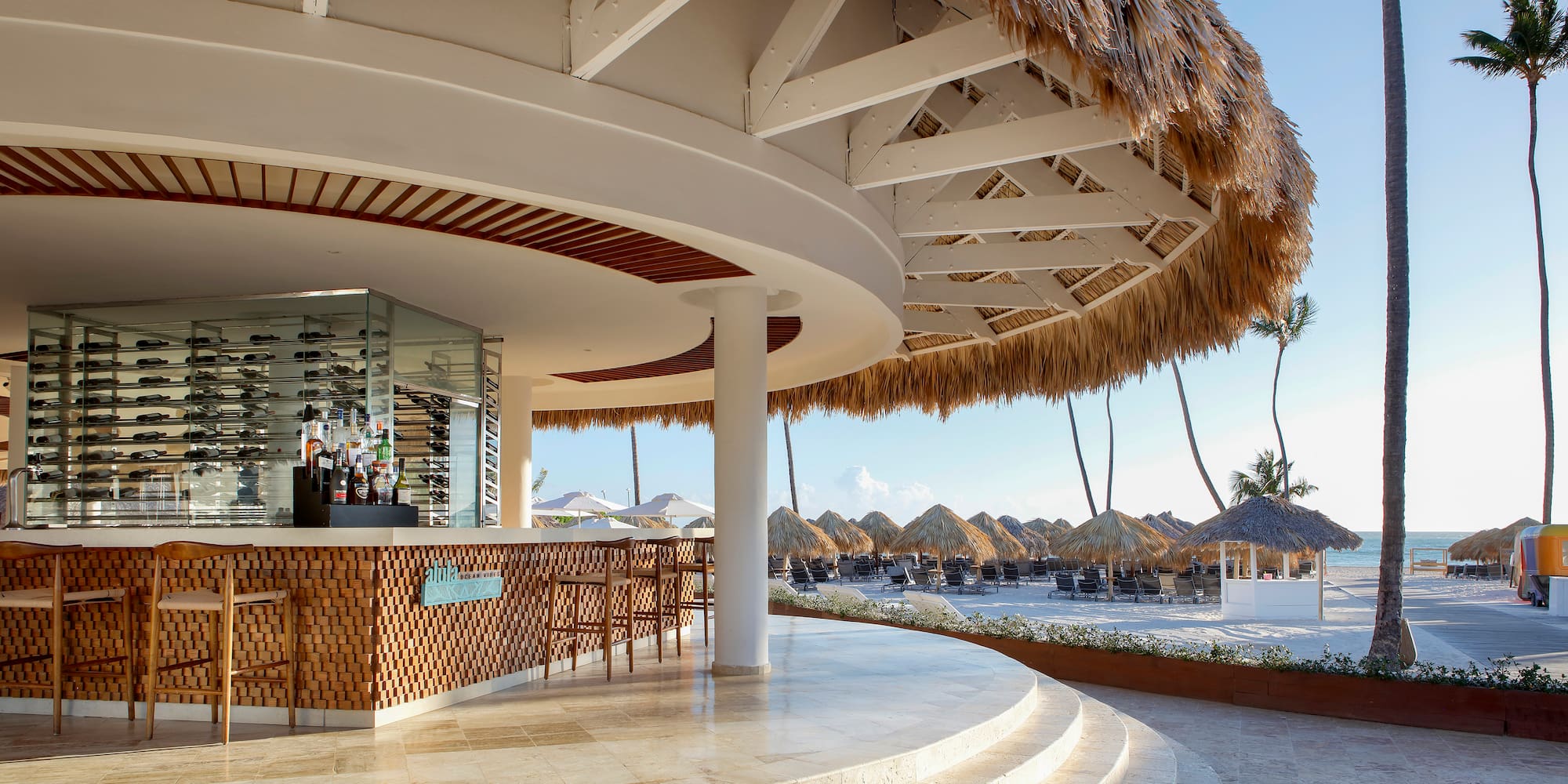 a bar with a straw roof