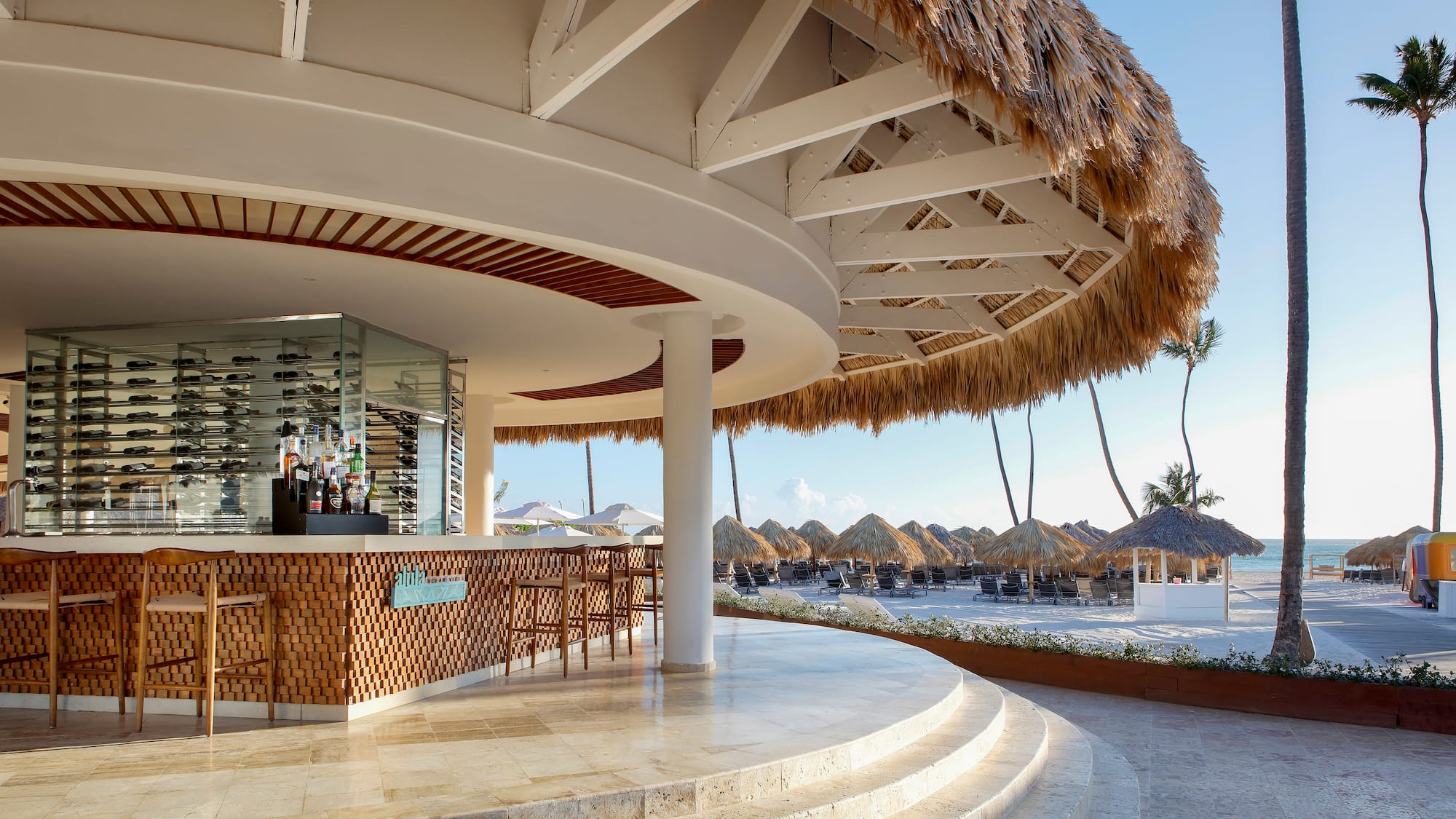 a bar with a straw roof