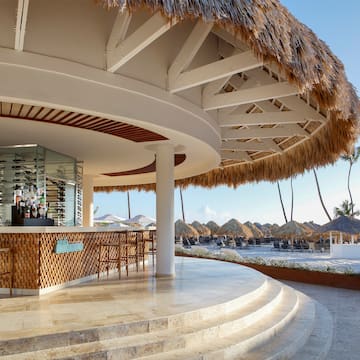a bar with a straw roof