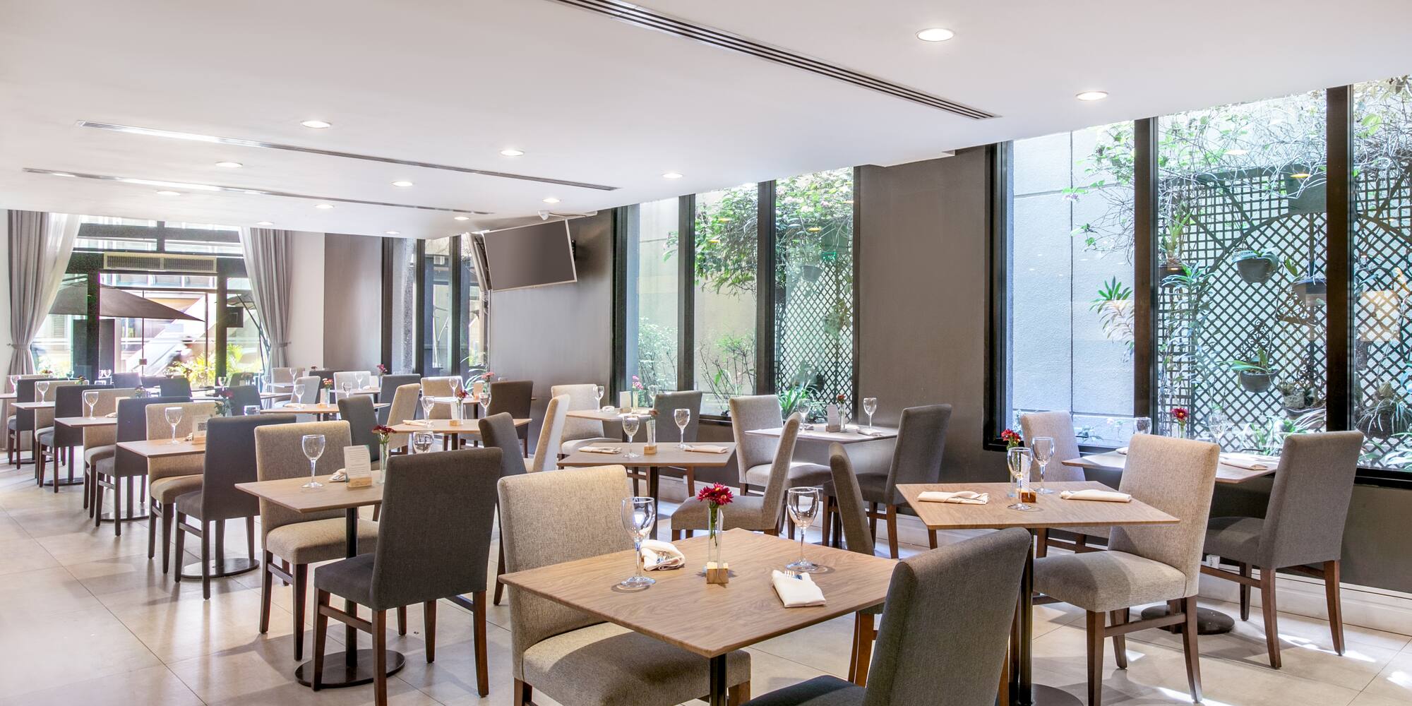 a ceiling with lights and a window