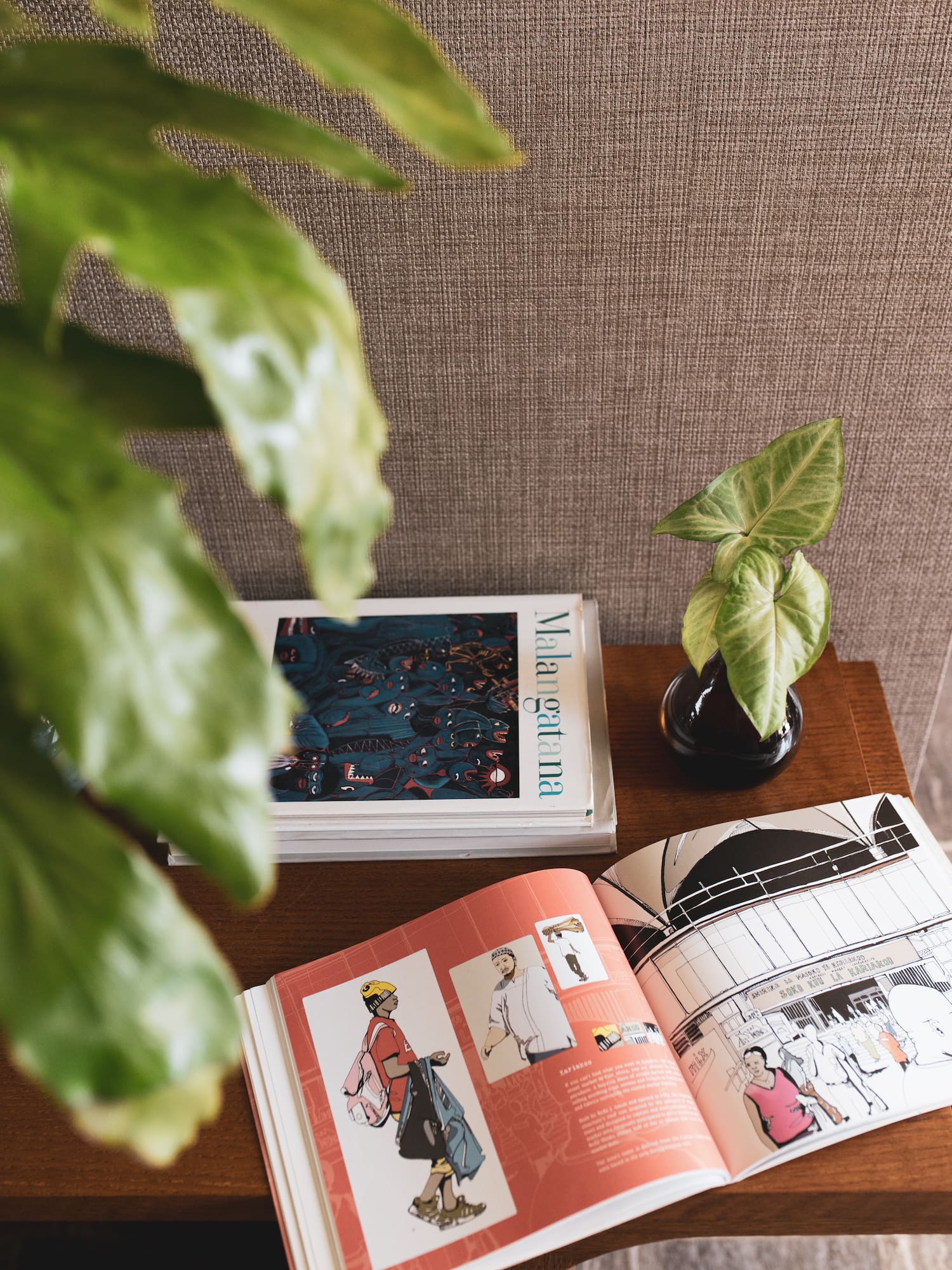 a book and a plant on a table