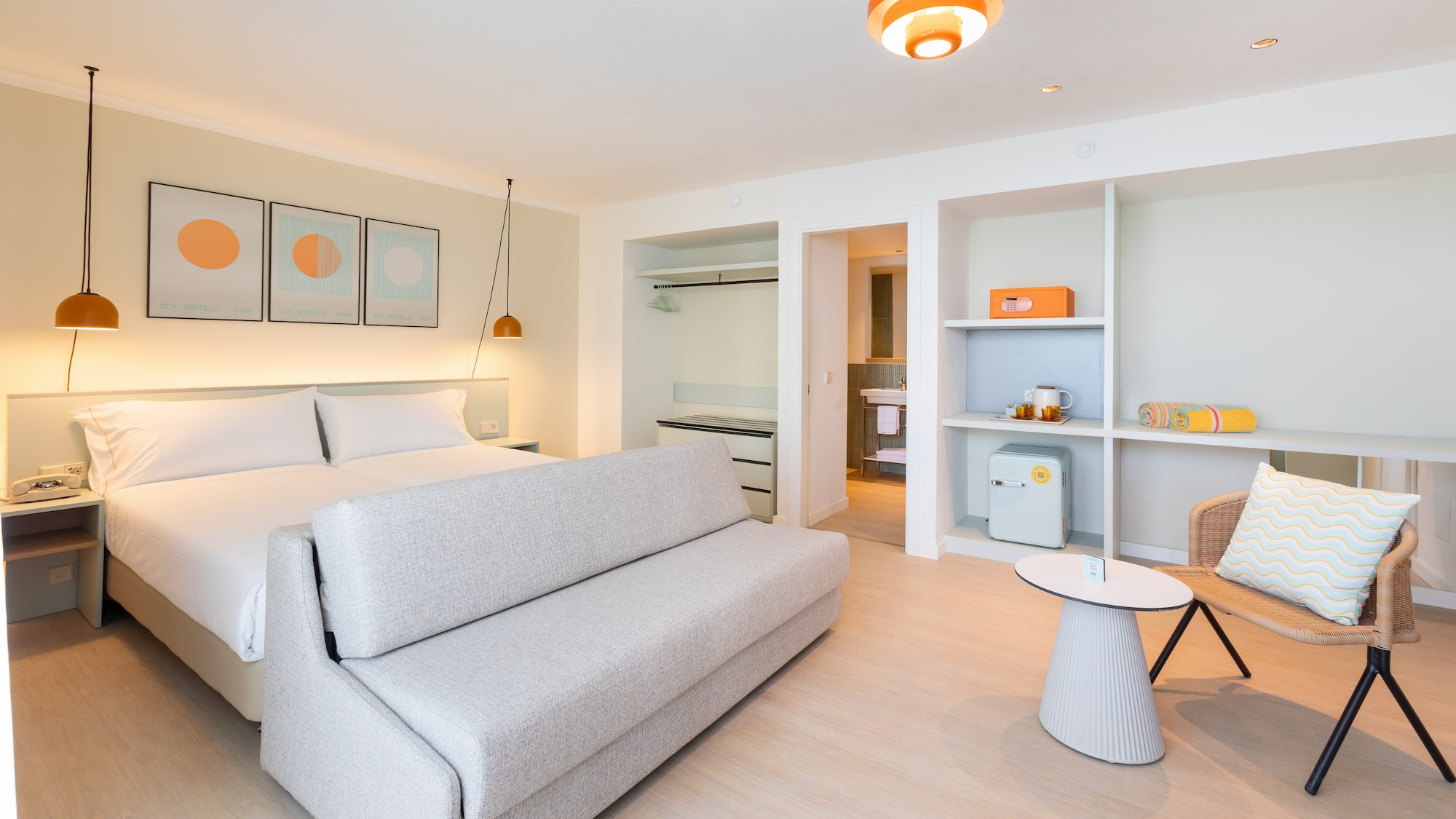 a room with a bed and a table