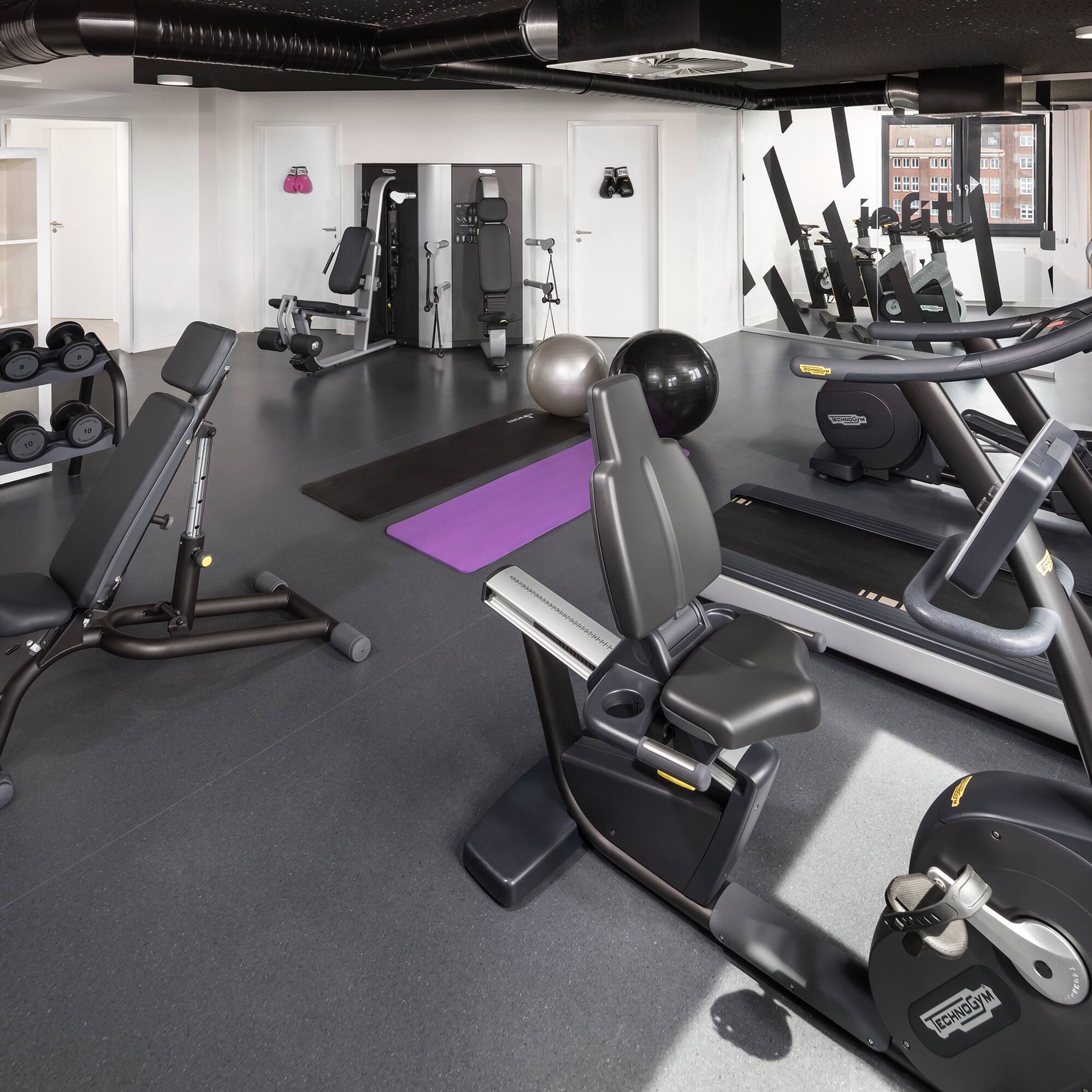 a room with exercise equipment