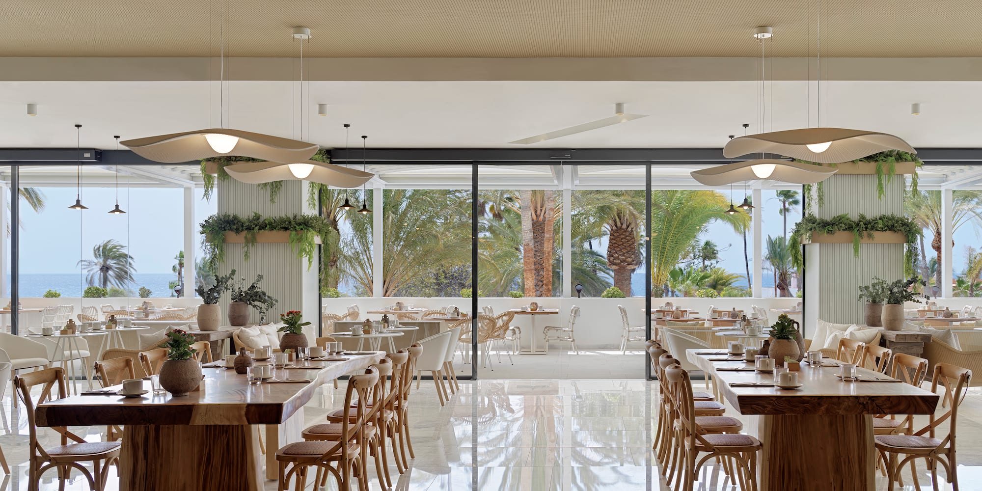 a room with tables and chairs