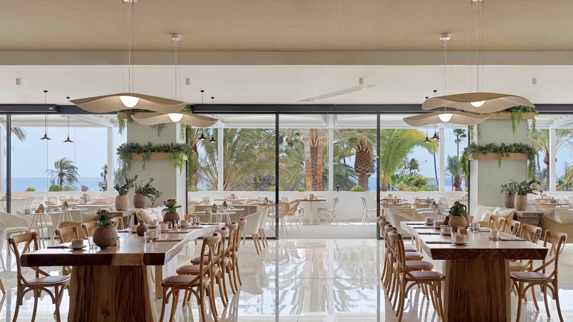 a room with tables and chairs