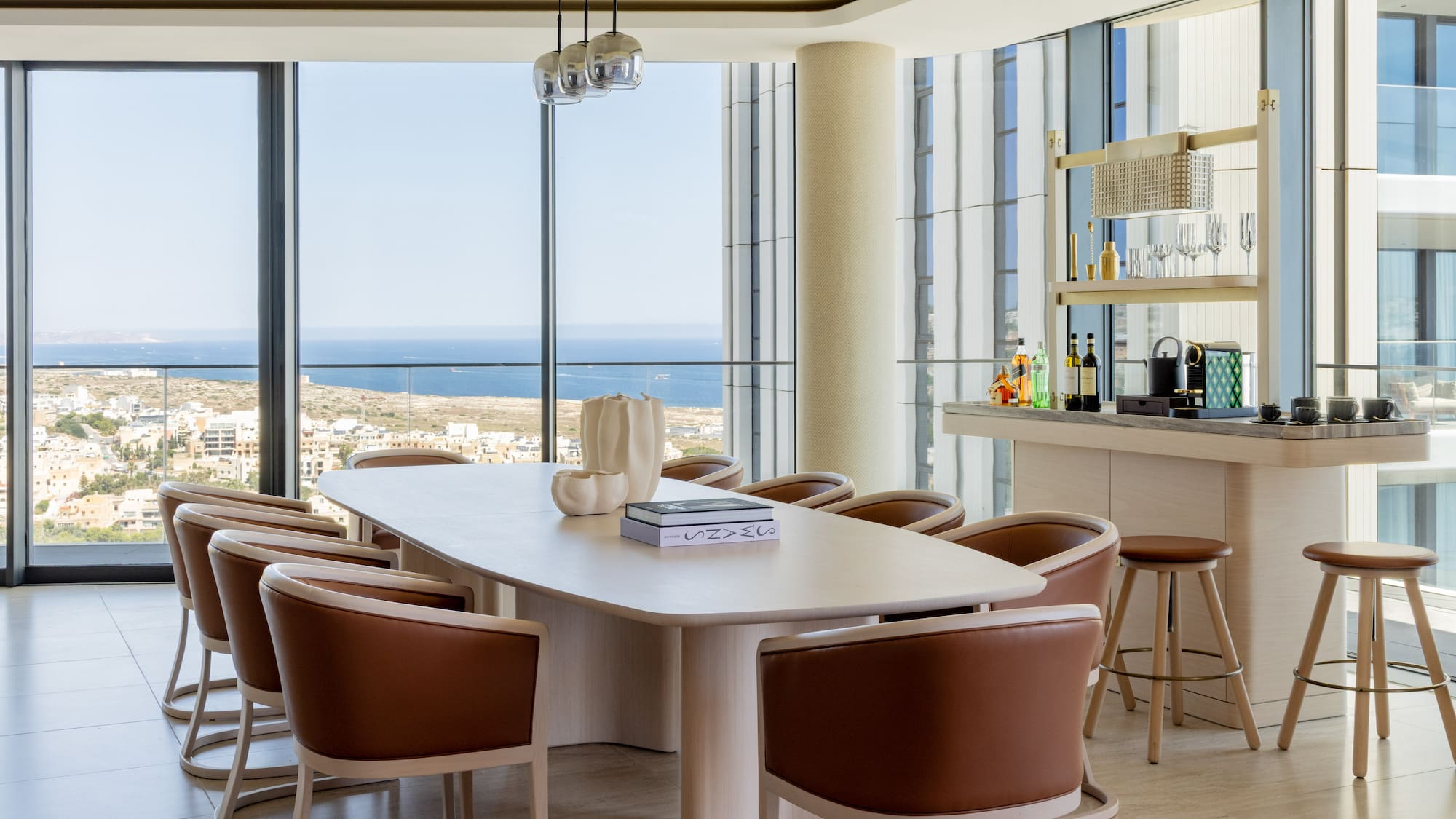 a room with a table and chairs