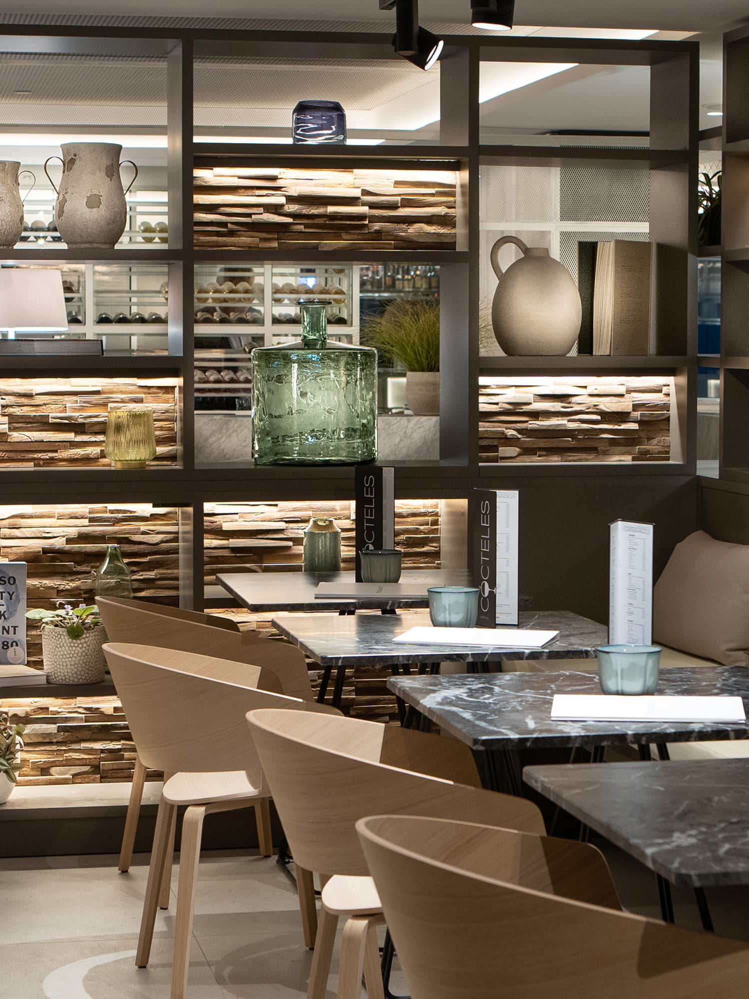 a room with tables and chairs