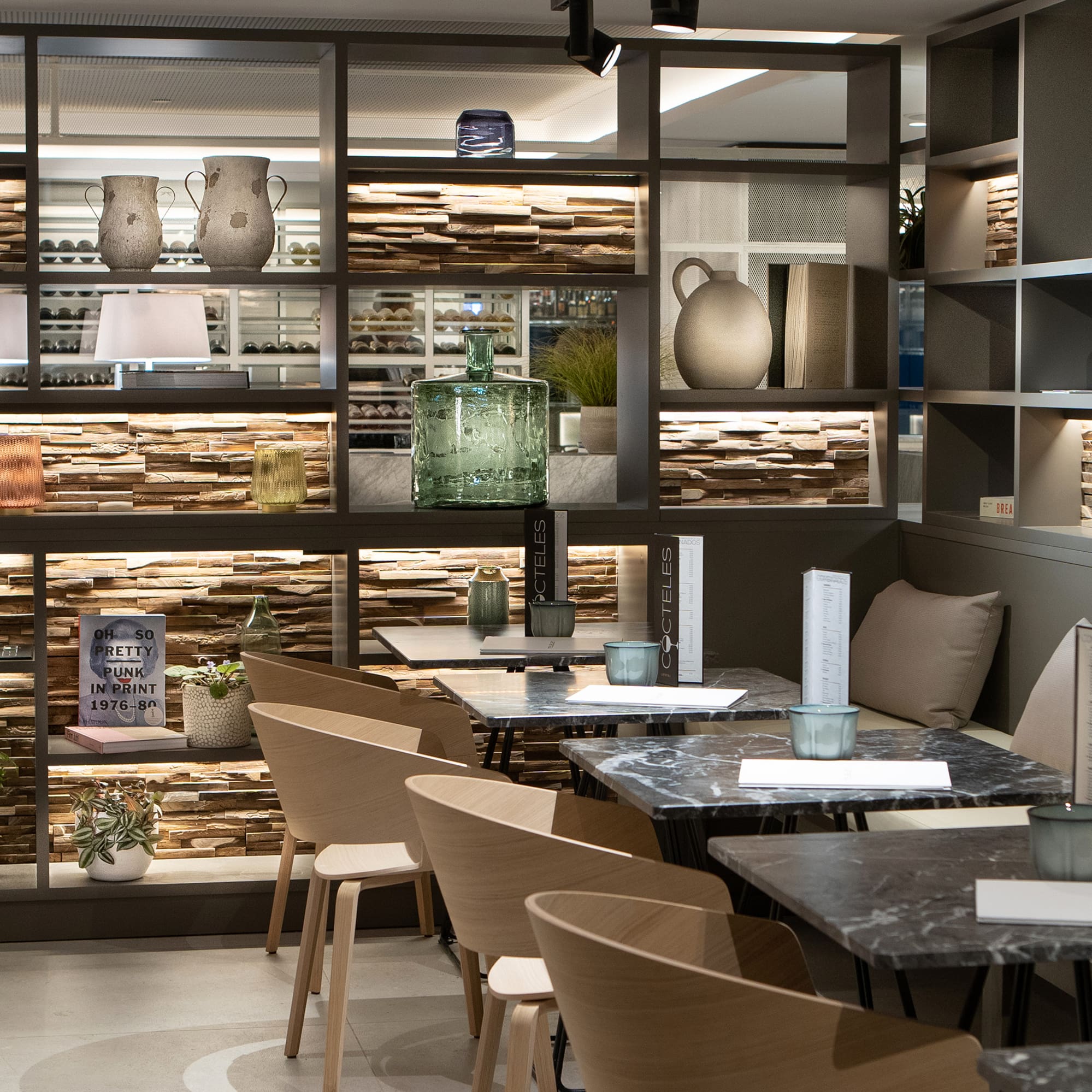 a room with tables and chairs