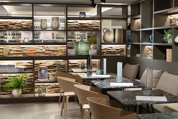 a room with tables and chairs