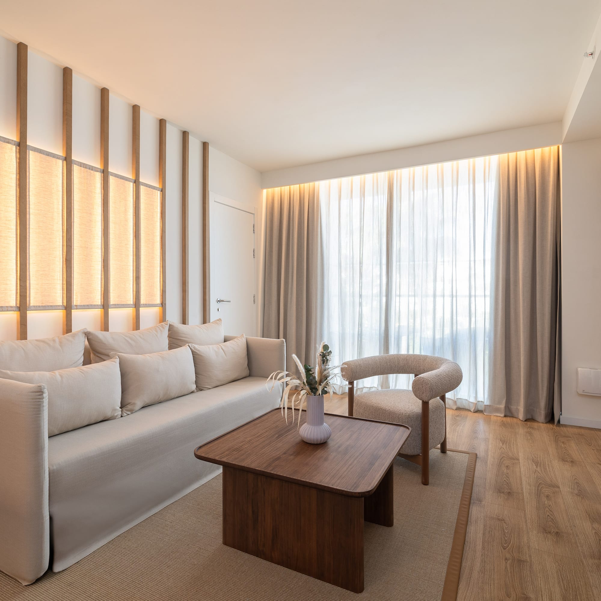 a living room with a couch and a coffee table