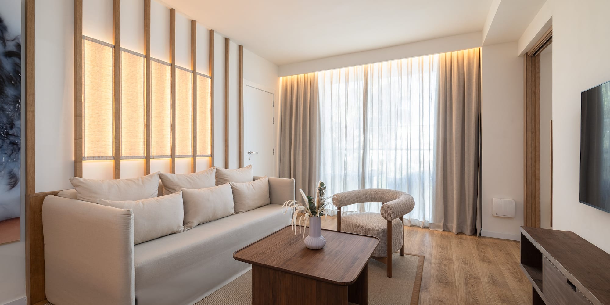 a living room with a couch and a coffee table