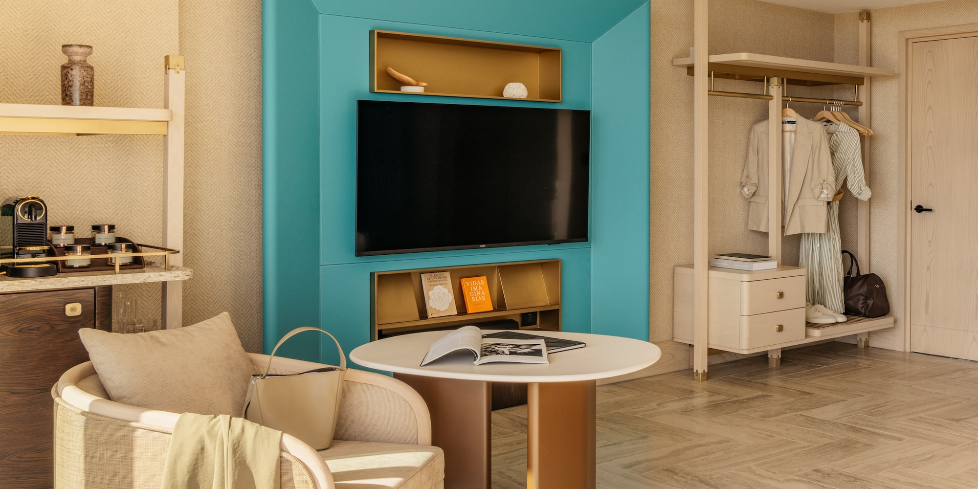 a room with a tv and a couch