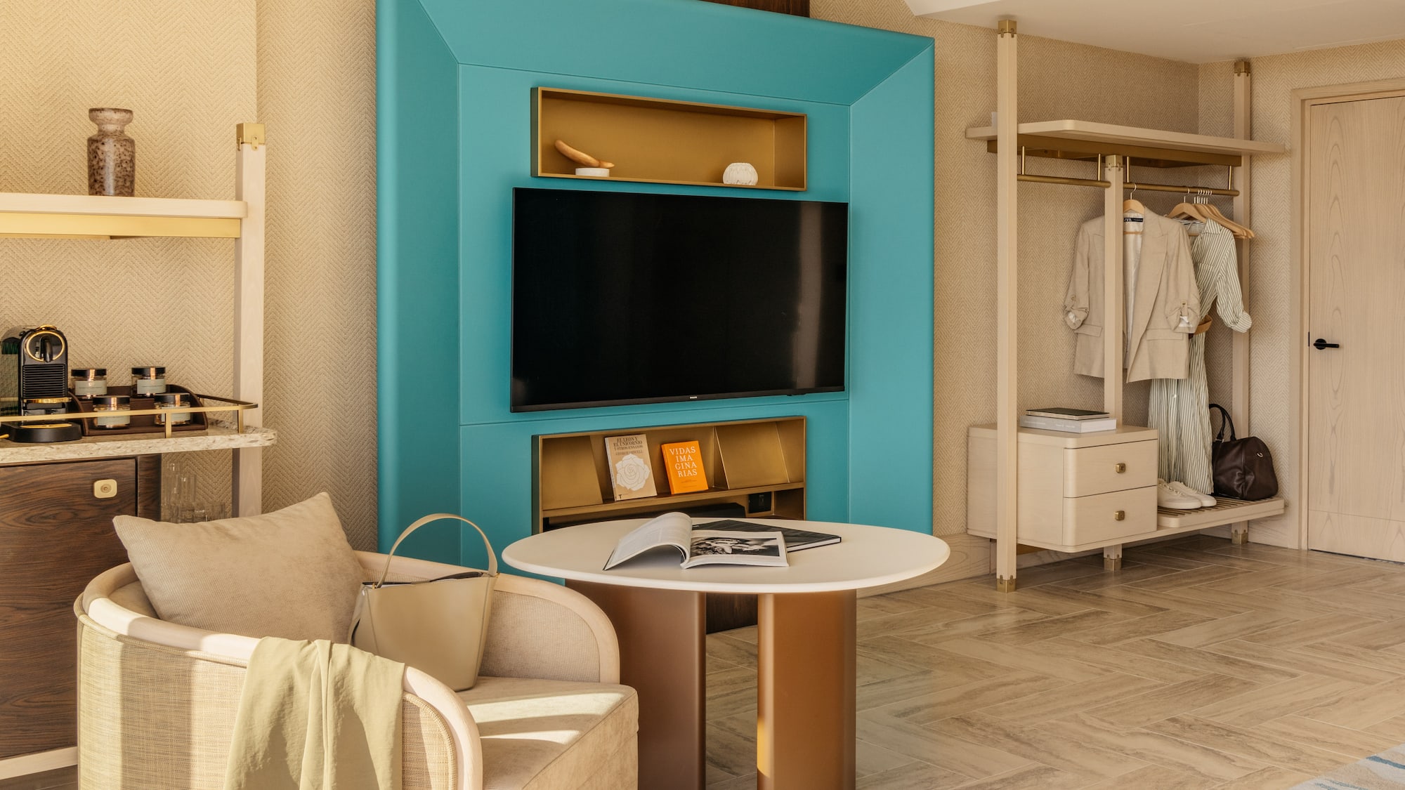 a room with a tv and a couch