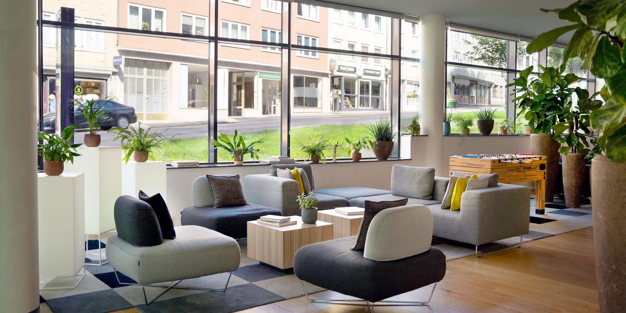 a room with a large window