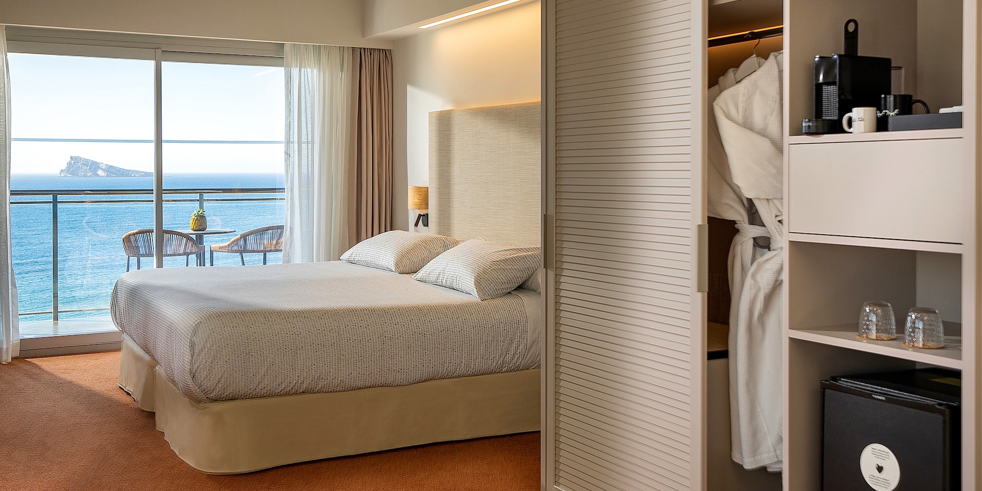 a room with a bed and a closet