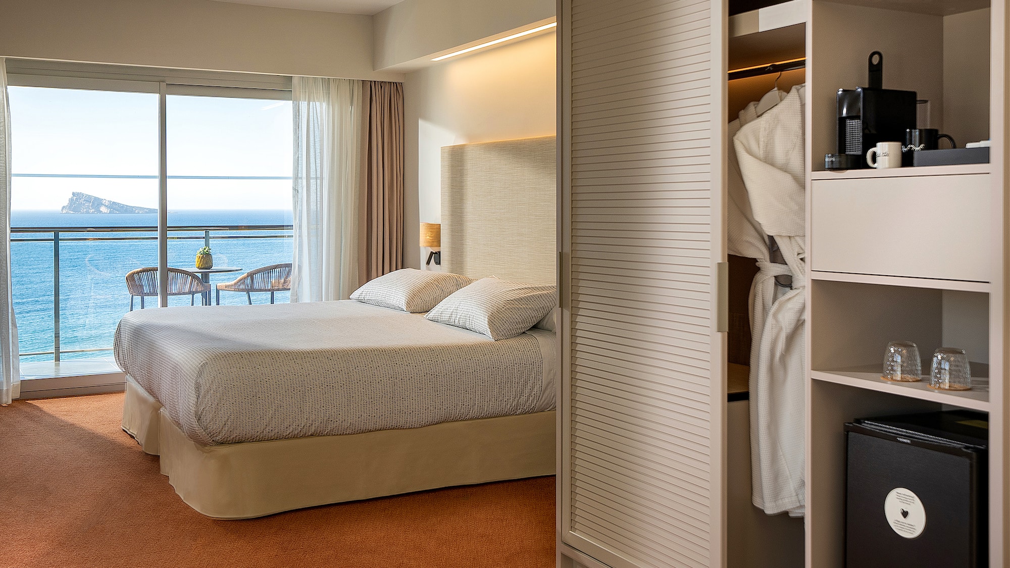 a room with a bed and a closet